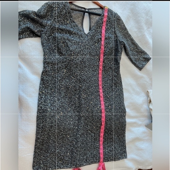 Kay Unger Grey Sparkle Jagged Edge Sheath Dress - Picture 13 of 16